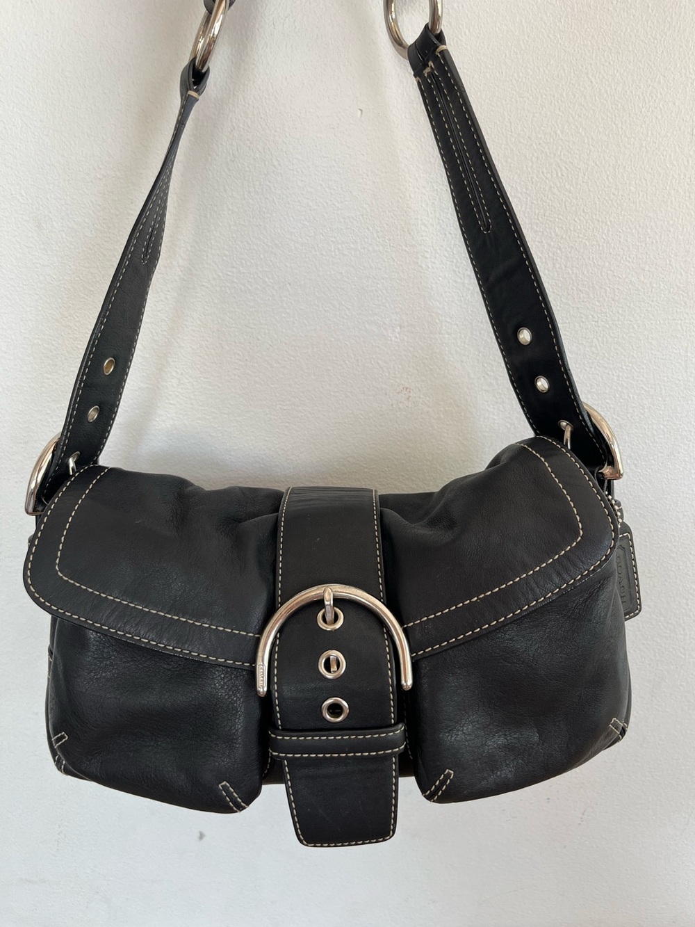 Coach Vintage Y2K Soho Shoulder Bag, 3653 Black Leather Hobo Buckle